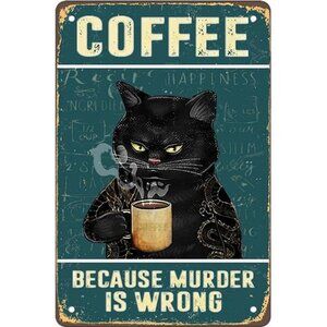 Retro Cat Coffee Metal Sign Vintage Kitchen Signs Wall Decor Funny Tin Signs